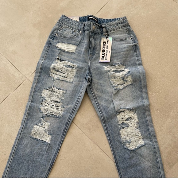 BLUE SPICE Womens Next Boyfriend Skinny JEANS -Size 7 Light Wash Distressed NWT - Picture 4 of 5